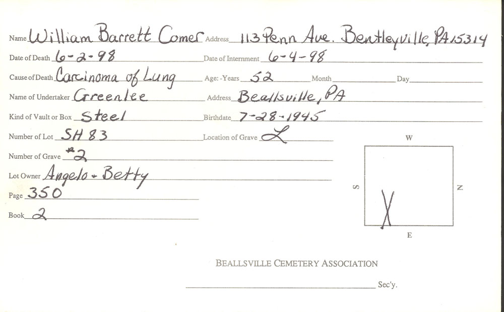 burial card